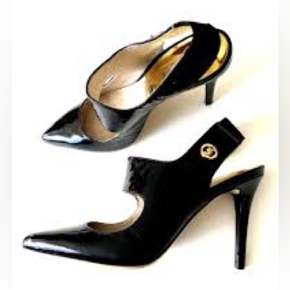 Michael Kors Sivian black patent heeled slingbacks